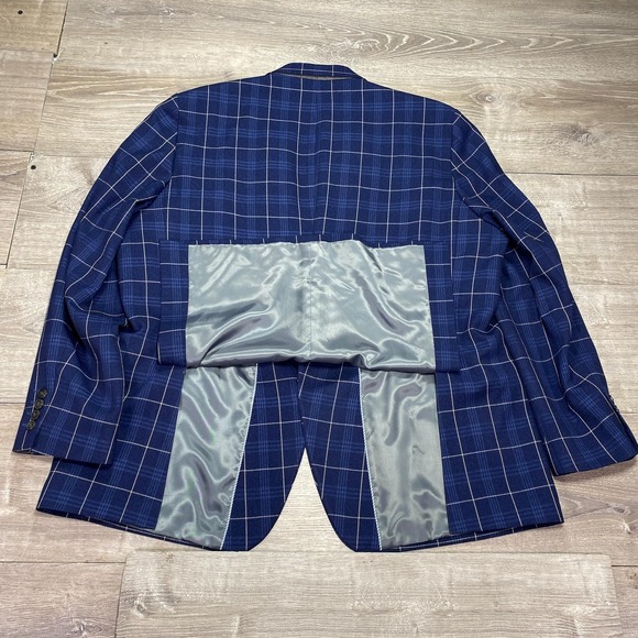 Haggar Blazer Mens 52R Blue Plaid Windowpane Tailored Fit Sport Coat Jacket - Picture 7 of 12